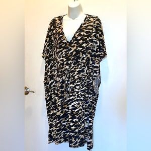 Calvin Klein Kaftan beach Dress animal print Vneck Drawstring waist large 35”x30